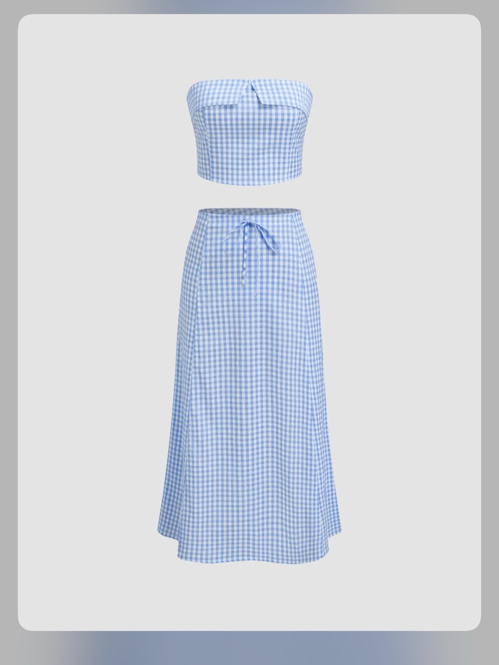 Cider Light Blue Gingham Maxi Skirt & Top Set